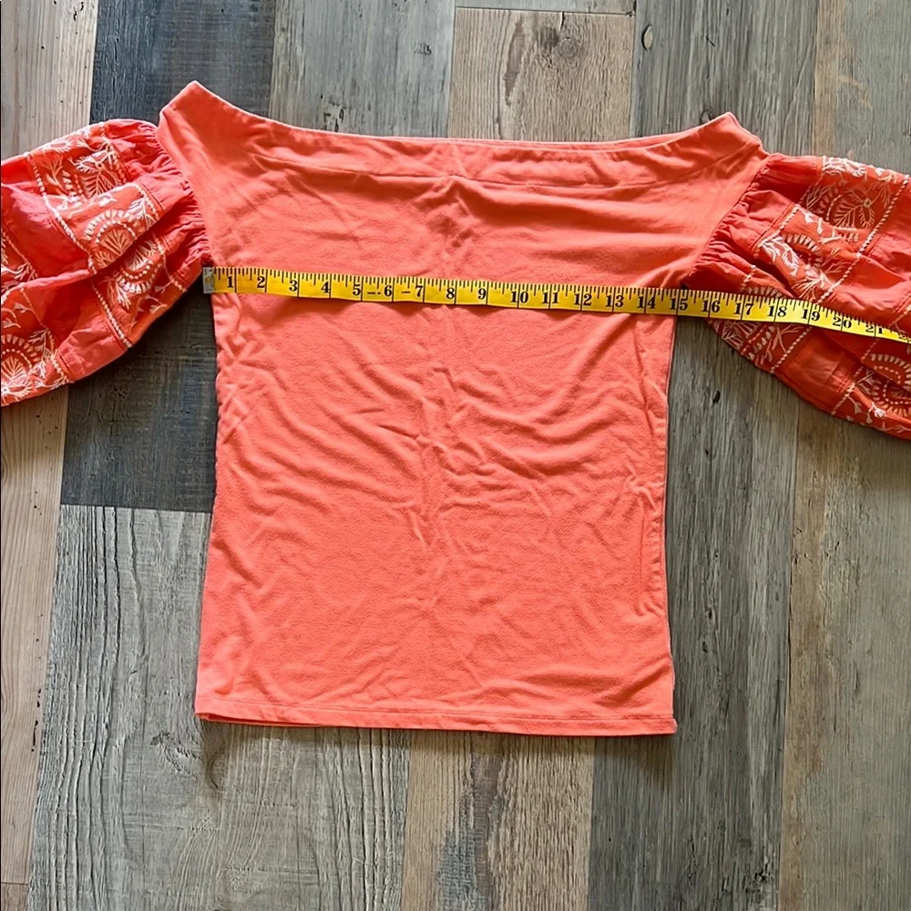 Free People Women's Embroidered Puff Sleeve Top in Orange Size: Small (S)